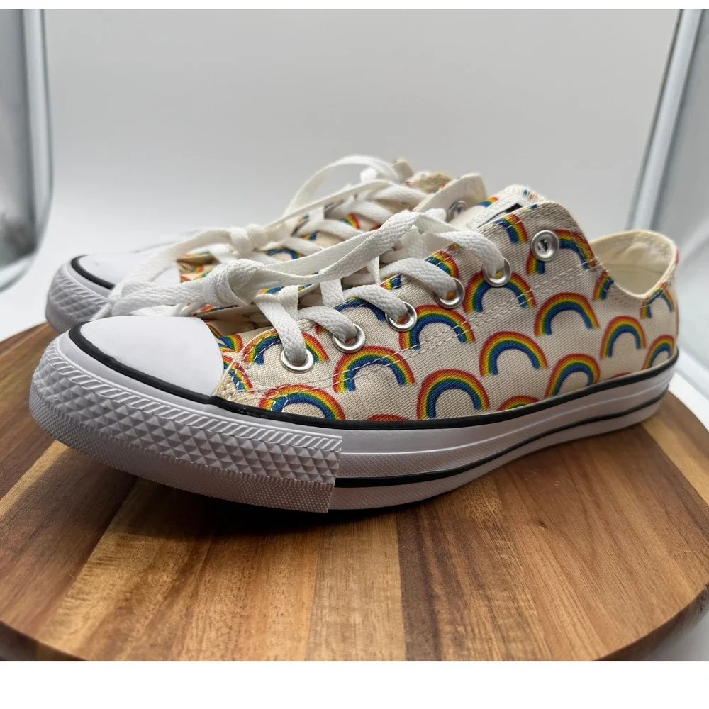 Converse Men's 7 Chuck Taylor All Star Low Rainbow Print Cream Sneakers 1630
